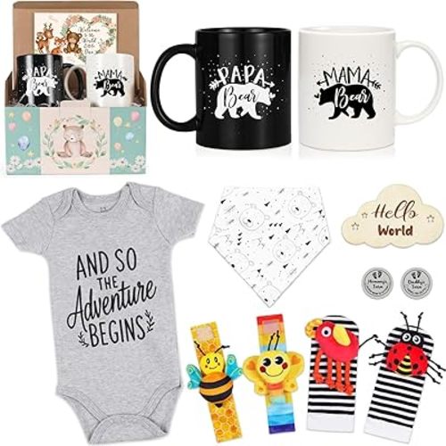 Breezy Valley Gender Reveal Gifts for New Parents - New Mom and Dad Gifts - Mama Papa Bear Gift Set - Baby Shower Gifts Basket - Pregnancy Gifts for Expecting Mom Dad to Be - First Time Mommy Gifts