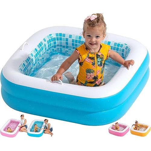 Inflatable Baby Pool for Toddlers 1-3 - Soft Floor, Handles & Drain - Small Kiddie Pool, Blow Up Bathtub & Ball Pit, Summer Outside Kid Water Toy Outdoor First Birthday Gift for Boys 1 2 3 Year Old