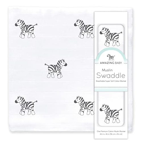 Amazing Baby - Sensory Muslin Swaddle Blanket, Premium Cotton, Zebra, Black and White for Baby Visual Development