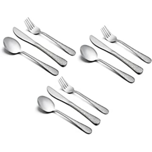 HaWare 9-Piece Toddler Kids Silverware Flatware Set, Stainless Steel Hammered(Adult Look) Preschooler Eating Utensils, Adult Diet Tableware, Includes 3 Spoons 3 Forks 3 Butter Knives, Dishwasher Safe