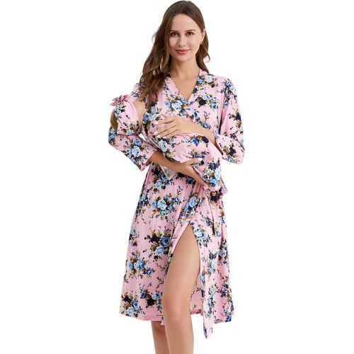 Galabloomer Maternity Robe and Baby Receiving Blanket, Matching Mommy Labor Delivery Robe and Swaddle Set Floral