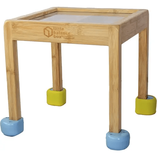 Little Balance Box, Best Push Pull Walker Toy, 2-in-1 No Wheels Spring Feet, Wooden Walker, Girl Boy Toddler Child Activity Table, (Blue + Removeable Booties)