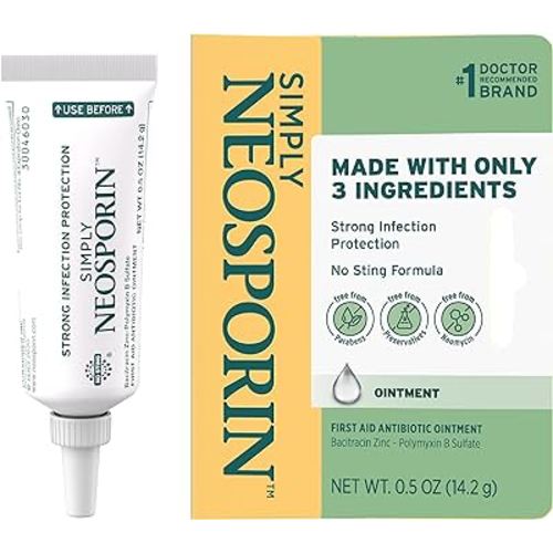 Neosporin Simply Formula 3-Ingredient First Aid Antibiotic Ointment and Wound Care Treatment with Bacitracin Zinc and Polymyxin B Sulfate, Preservative-, Paraben- and Neomycin-Free, 0.5 oz