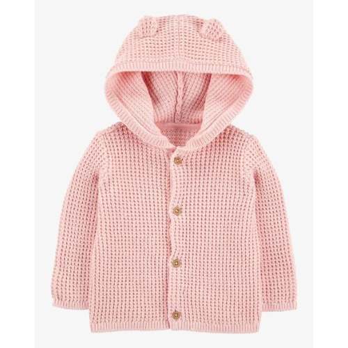 Baby Hooded Waffle Knit Cardigan - Pink - Carter's | Carter's