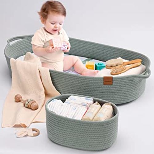 Baby Diaper Changing Basket for Baby Dresser, Moses Basket for Babies, Cotton Rope Diaper, Unisex Baby Moses Basket, Foam Diaper Changing Pad for Dresser, Changing Table Topper for Dresser…