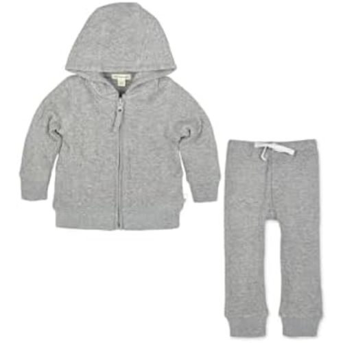 Burt's Bees Baby Baby Boys' Shirt, Top & Bottom Outfit Bundle, 100% Organic Cotton, Grey Jacket & Pant Set
