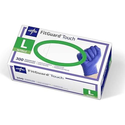 Medline FitGuard Touch Nitrile Exam Gloves, 300 Count, Large, Powder Free, Disposable, Not Made with Natural Rubber Latex, Excellent Sense of Touch for Medical Tasks, Durable for Household Chores