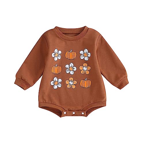 Lucikamy Halloween Baby Girl Boy Clothes Pumpkin Print Sweatshirt Romper Infant Long Sleeve One Piece Romper Fall Outfits