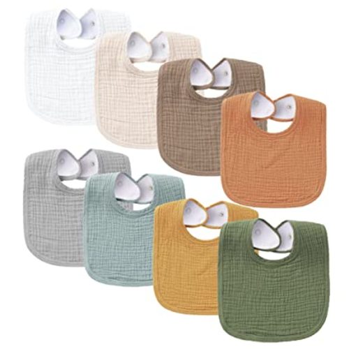 Konssy Muslin Baby Bibs 8 Pack Baby Bandana Drool Bibs Cotton for Unisex Boys Girls, 8 Solid Colors Set for Teething Drooling