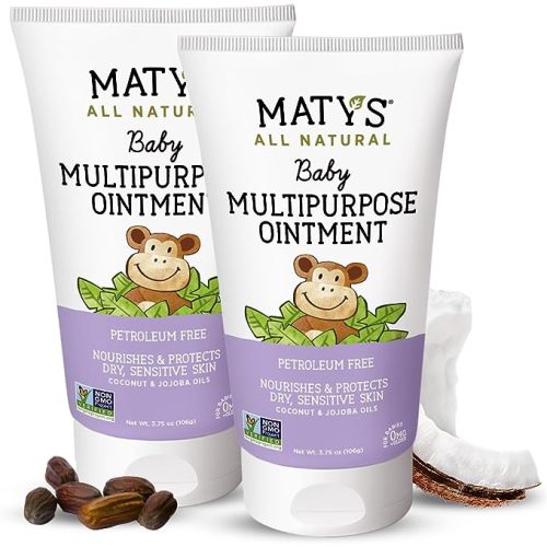 Matys Multipurpose Baby Ointment, All Over Gentle Skin Protection for Newborns & Up, Soothes Dry Irritated Skin, Diaper Rash, Cradle Cap, Drool Rash & More, Petroleum Free, 2 Pack, 3.75 oz each tube