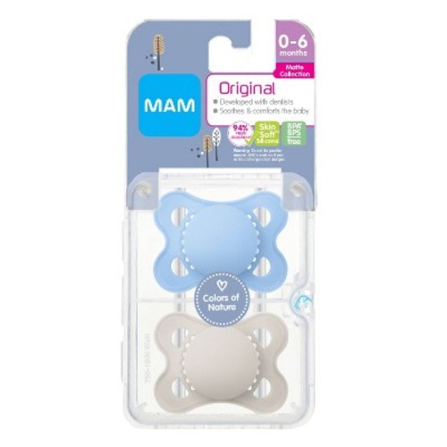 MAM Matte Original Unprinted Pacifier 0-6 Months - Boy - 2pc