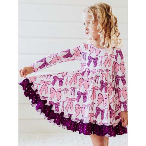 Flair Dress - Purple Bows
