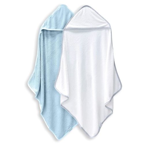2 Pack Baby Bath Towel - Rayon made from bamboo, Ultra Soft Hooded Towels for Babies,Toddler,Infant - Newborn Essential -Perfect Baby Registry Gifts for Boy Girl - Blue and White - White and Blue - 30x30 Inch (Pack of 2)