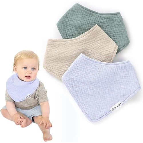 Waterproof Muslin Bandana Baby Bibs - Organic Cotton Exterior - Ultra Absorbent 4 Layers for Drooling & Teething