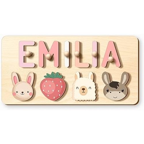 Personalized Name Puzzle for Kids, Custom Animal Puzzle for Toddlers 1-3, Personalized Baby Gifts for 1st Birthday, Customized Gifts for Baby Girl Boy, Montessori Toys Educational Play