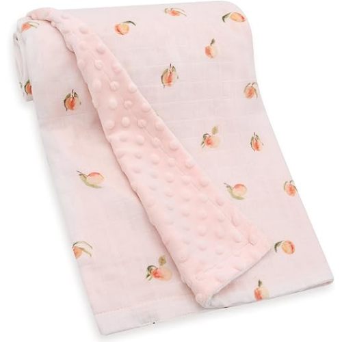 LifeTree Baby Blankets for Boys Girls, Soft Double Layer Swaddle Blankets, Muslin Front and Dotted Fleece Backing Receiving Bed Throw Blanket for Newborn Unisex, 31X40 Inches, Peach