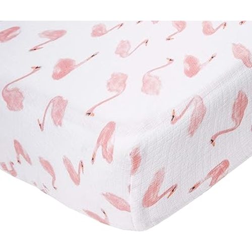 aden + anais Essentials Classic Crib Sheet, 100% Cotton Muslin, Super Soft, Breathable, Tailored Snug Fit, Briar Rose - Swans