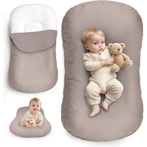 FibeGlis Extra Large Baby Lounger for Newborn, Infant Lounger 0-24 Months - Ergonomic Cotton Baby Nest with Tummy Time Support, Portable Floor Seat for Motor Skill Development, Newborn Essentials Gift