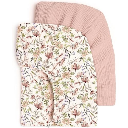 lulumoon Fitted Crib Sheets 2-Pack: Soft Muslin Cotton for Standard Crib - Boho Floral Print for Baby Girls Nursery Bedding & Gift