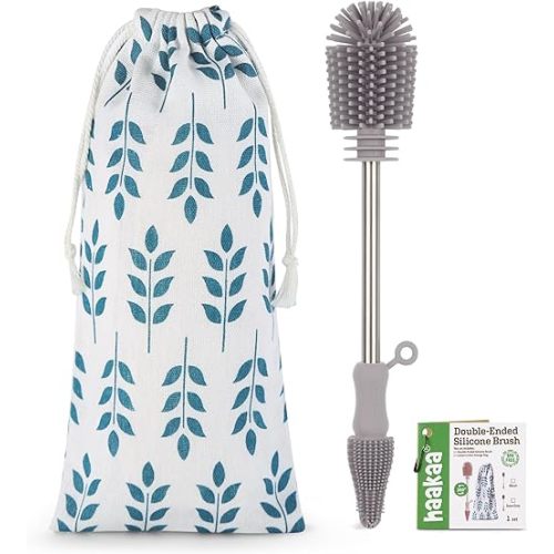 Haakaa Silicone Cleaning Brush - Baby Bottle Brush Cleaner for Breast Pump,Nipple,Breast Milk Storage Bag - Food Grade Silicone - 1 Count - Grey