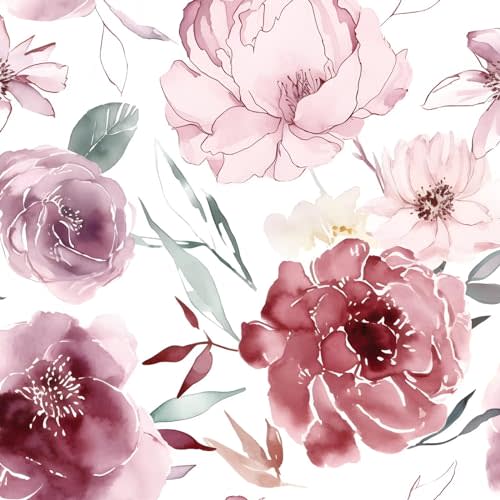 Laatse Blooming Floral Wallpaper Peel and Stick Watercolor Flowers Contact Paper Self Adhesive Removable Large Boho Floral Botanical Wall Paper for Table Countertop Drawer 17.5in x 118in