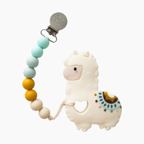 Loulou Lollipop Silicone Teether with Metal Clip - Llama (Blue & Orange)