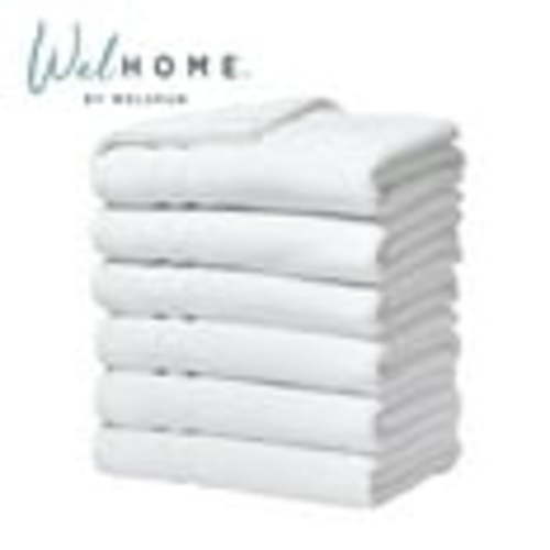 Welhome 6 Pack 100% Cotton Multipurpose Commercial Wholesale Bath Towels Set, White, 580 GSM, Bulk Towels, Soft, Durable & Absorbent Bathroom Towels