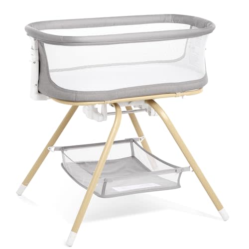 ANGELBLISS 3 in 1 Baby Bassinet, Rocking Bassinets Bedside Sleeper with Calming Motion, Portable Nest for Newborn Infant, Breathable Mesh (Grey)