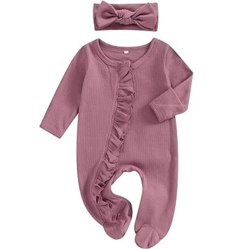 Ayalinggo My First Baby Girl Valentines Day Outfit Knit Onesie Ruffle Romper Newborn Coming Home Outfit Infant Clothes