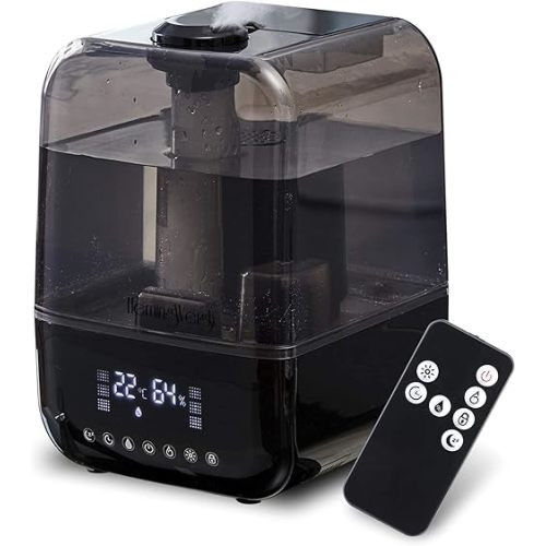 HemingWeigh Ultrasonic Mist Air Humidifier with Remote Control and Filter, Gray and Black, 1.2 Gallon