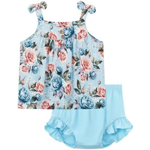 Bamboo Viscose Baby Girl Outfit Sleeveless Tops with Bloomers 2 Pieces Baby Girl Clothing Set