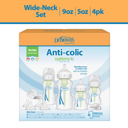Dr. Brown's Natural Flow Anti-Colic Options+ Wide-Neck Baby Bottle Gift Set BPA Free for 0m+