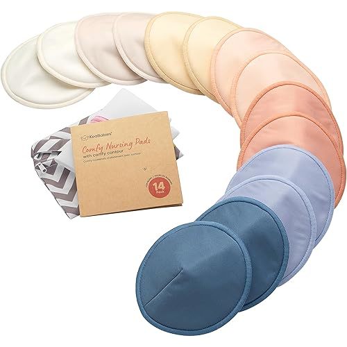 Organic Nursing Pads - 14 Washable Breast Pads for Breastfeeding, Wash Bag, Viscose Derived from Bamboo Reusable Nipple Covers for Breastfeeding Essentials, Soft & Absorbent (Sweetheart, L 5")