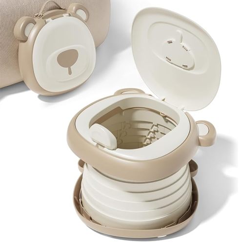 Travel Potty Seat for Toddler，Foldable Car Potty for Toddler, Portable Toilet Seat for Kids with Potty Liners, Absorbent Pads, Portable Potty Seat for Toddler Travel, Camping and Outdoor Use - Upgraded Sturdy-Khaki