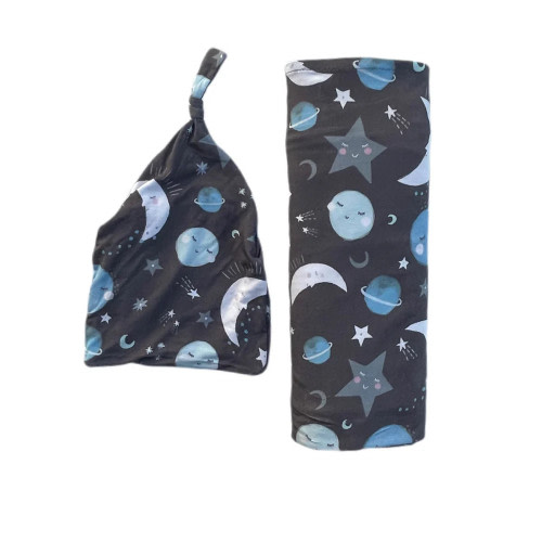 Little Sleepies To the Moon & Back Swaddle & Hat Set