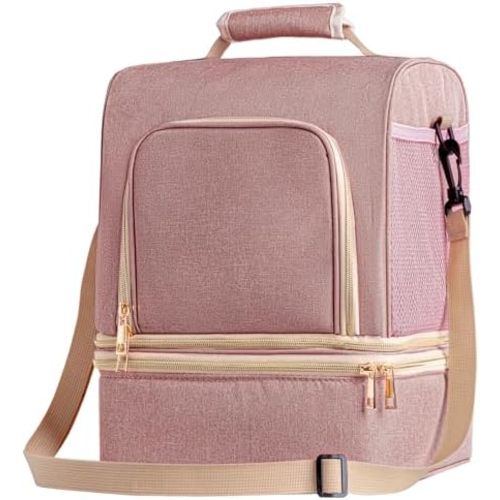 NCVI Breast Pump Backpack Compatible with Spectra S1, S2, Medela, Double Layer Separable Travel Breast Milk Cooler, Multifunctional Pump Bag for Working Nursing Moms, Pink