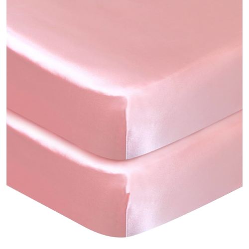 Satin Fitted Soft & Silky Crib Mattress Sheet (52"x28"x8") for Baby Hair & Skin, Pink Satin Baby Sheet, 1 Pack