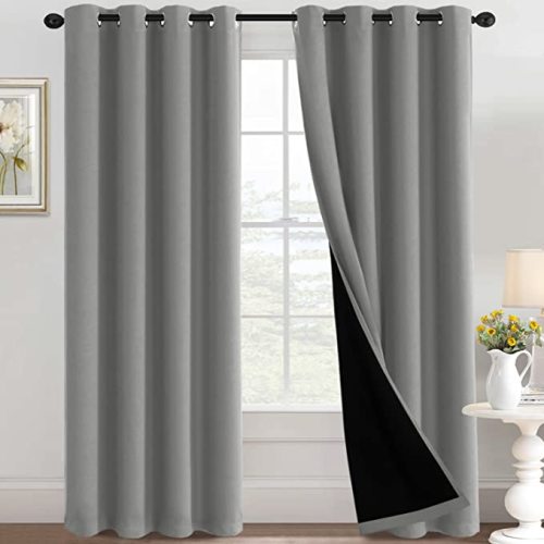 100% Blackout Curtains Thermal Insulated Full Blackout Curtains for Living Room Energy Efficiency Window Draperies for Bedroom with Black Liners (1 Panel, 52-inch W by 84-inch L, Dove Gray)
