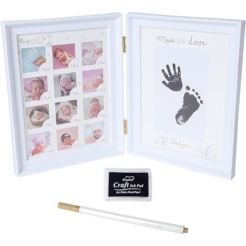 RECUTMS Baby Keepsake Frame, Baby Hand and Footprint Baby's First Year Nursery Photo Picture Frame Kit with Ink Pad and Pen, Anniversary Growth Record for Mom/Newborn for Baby Shower (White)