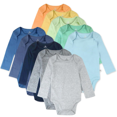 10-Pack Organic Cotton Long Sleeve Bodysuits - Rainbow Blues - Size 3-6m