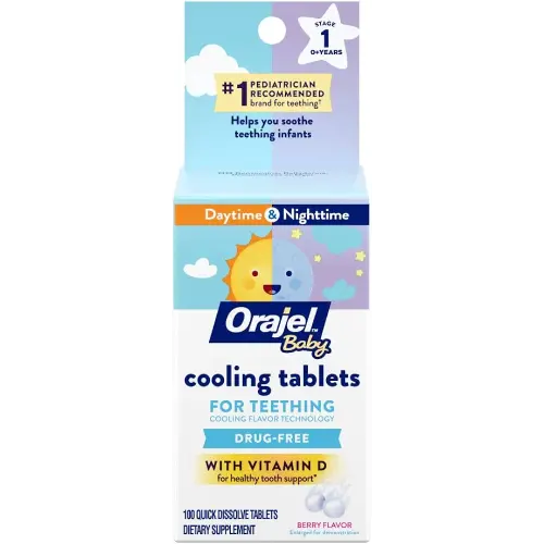 Orajel Baby Cooling Tablets for Teething with Vitamin D, 100 Quick Dissolve Tablets,White