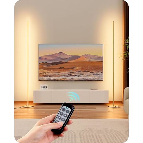 EDISHINE LED Corner Floor Lamp, Set of 2, Dimmable, Adjustable Standing Light, 7 Color Temperature 3000-6000K, Modern Minimalist Floor Lamp for Bedroom, Living Room, Office, Gold