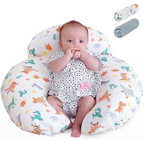 AMASKY Nursing Pillow for Breastfeeding with 2 Removable Cotton Covers,Plus Size Ergonomic Breastfeeding Pillows,More Support for Mom and Baby,Machine Washable,White & Blue