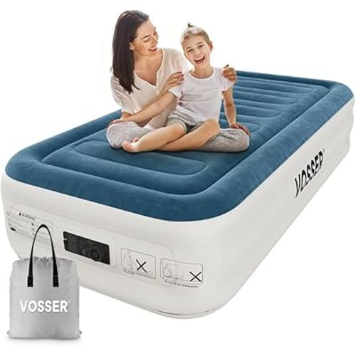 Twin Air Mattress with Built-in Pump,Fast & Easy Inflation/Deflation Inflatable Mattress, Foldable Blow Up Mattress with Storage Bag, Inflatable Bed for Home, Camping & Guests