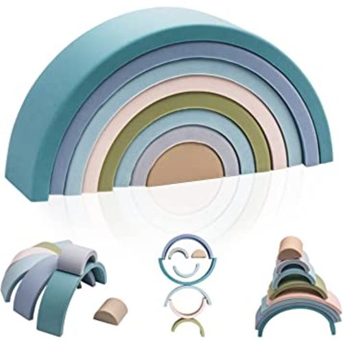 TOYHDAYO Silicone Rainbow Stacker - Educational Toy for 1 2 3 Years Old Boys, Girls - Montessori Toys for Color Recognition, Shape Sorting - Learning Blocks Gift