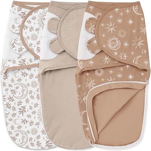 Pañales para recién nacidos, 100% algodón, paquete de 3 pañales para bebés de 0 a 3 meses, saco de dormir con cremallera para recién nacido, niño, niña, beige, café, solar