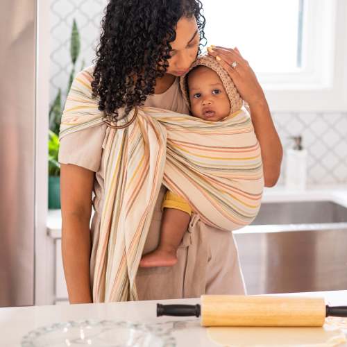 Sol Linen/Cotton Ring Sling – Rainbow Stripe Baby Carrier | hope&plum