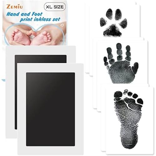 Baby Handprint and Footprint XL Size Kit,2 Pcs Baby Handprint Ink Pads with Clean-Touch & 6 Imprint Cards Safe for Baby Keepsake,Pet Paw Print