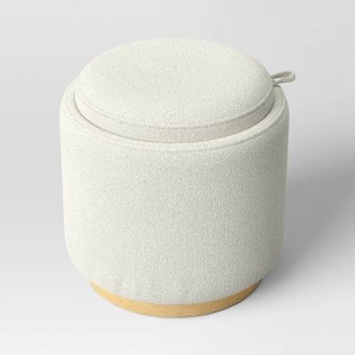 Round Upholstered Storage Ottoman Cream Boucle - Room Essentials™