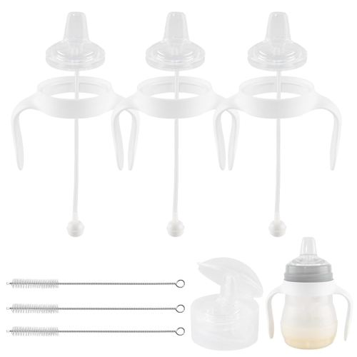 Sippy Cup Conversion Kit for Mam Bottles, Spill-Proof Transition Kit with Silicone Sippy Spout Nipple, Weighted Straw, Handle, 3 Pack, 6m+